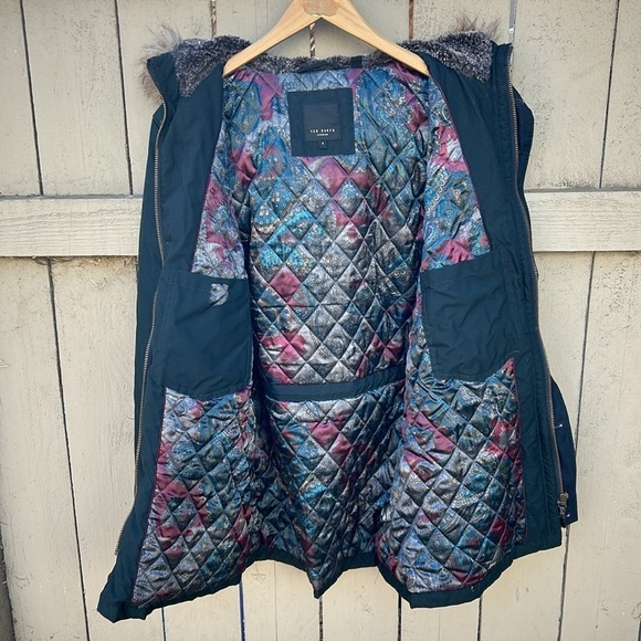 Ted Baker Geddes Parka Faux Fur Trim Hooded Jacket Coat Dark Green  Sz 4 (Large) - Picture 12 of 12